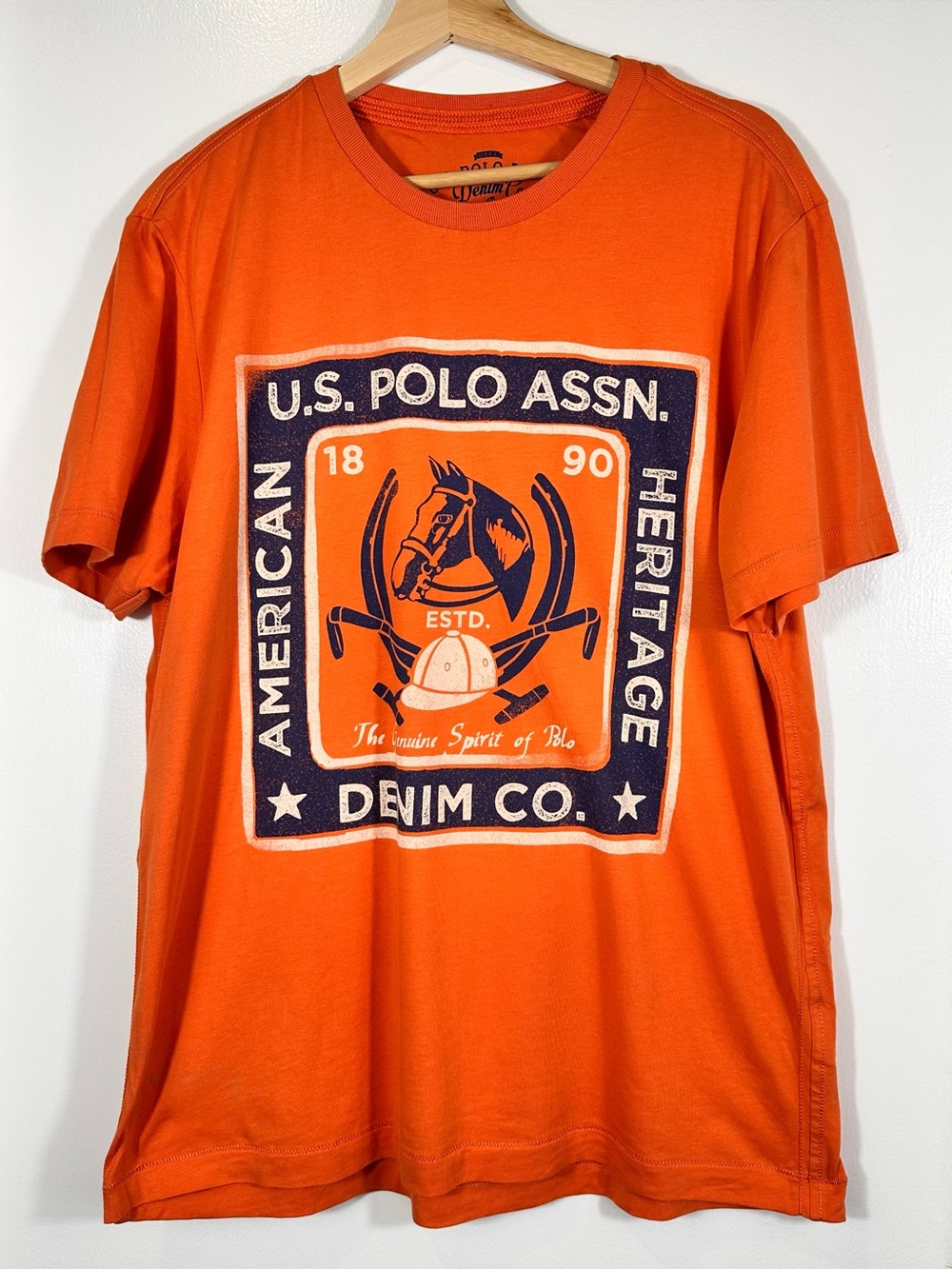 Denim&Co Orange Short-Sleeve Graphic Tee with Navy Crest